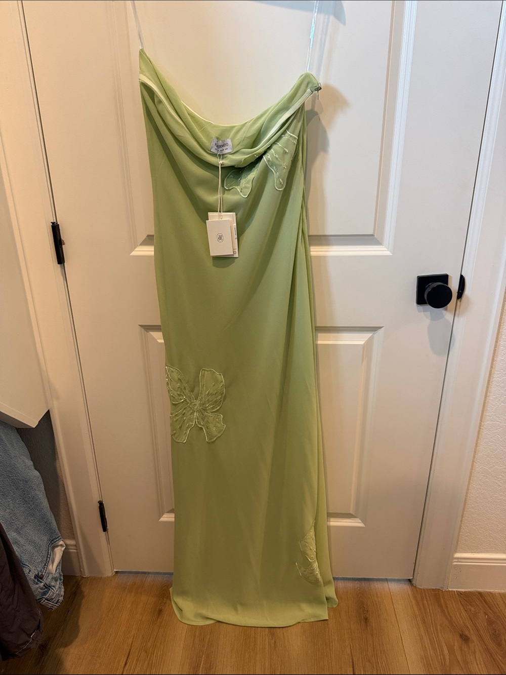 Peppermayo Strapless Pale Green Floral-Appliqué Maxi Dress - Picture 2 of 4
